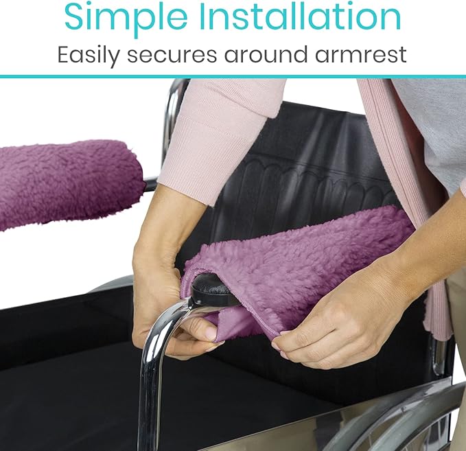 Vive Wheelchair Armrest Covers (Pair) - Memory Foam Sheepskin Accessories Pads for Transport Electric Wheel Chair Arm Rests - for Adults, Seniors, Handicapped - Soft Support Cushion for Mobility Aids
