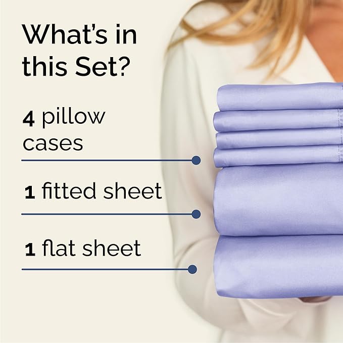 Queen 6 Piece Sheet Set - Cooling & Breathable Bed Sheets - Hotel Luxury Bed Sheets for Women, Men, Kids & Teens - Bedding with Deep Pockets & Easy Fit - Soft and Wrinkle Free - Queen Lavender Sheets