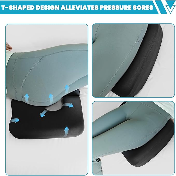 4.5" Donut Pillow for Tailbone Pain, 100% Memory Foam Bedsore Pressure Relief Pillow, Thick Anti Bedsore Cushion - T Shaped Opening Tailbone Pillow - Dark Grey