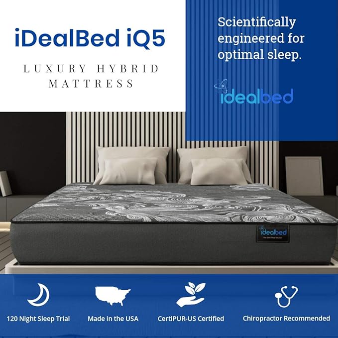 iDealBed iQ5 Luxury Hybrid Mattress and Adjustable Bed Sleep System, Pressure Relief Sleep, Zero Gravity, Anti-Snore, Custom Comfort Positions (California King, Luxury Firm (Medium Firm) + 3i Custom)