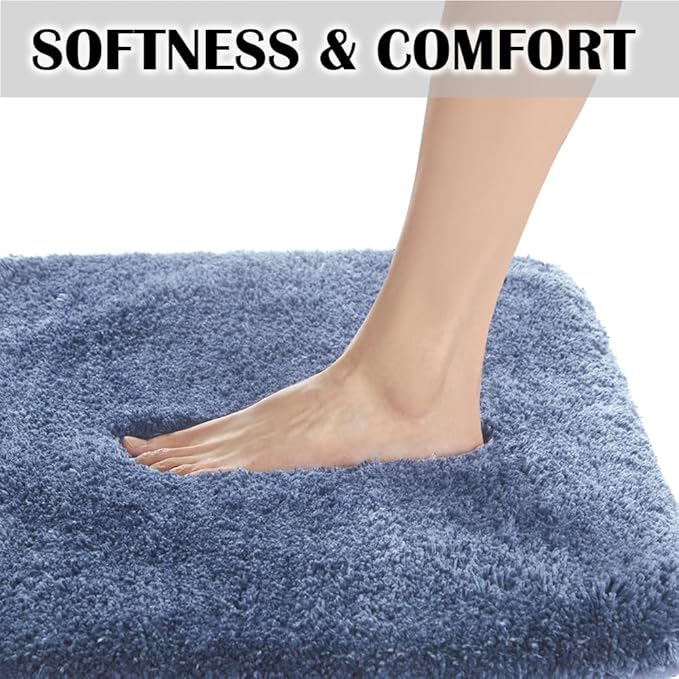 Suchtale Bath Rug for Bathroom Non Slip Bathroom Mat (20 x 32, Blue) Water Absorbent Soft Microfiber Shaggy Bath Rug Machine Washable Bath Mat for Bath Thick Plush Shower Mat