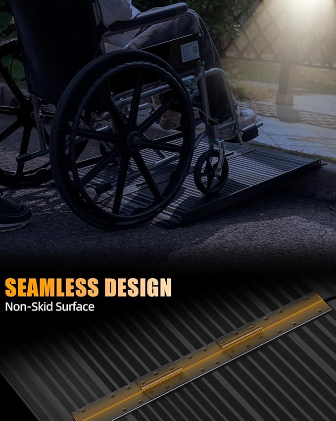 VNN Portable Wheelchair Ramp 3FT, Black Seamless Non-Slip Aluminum Ramps for Wheelchairs for Home, Handicap Wheelchair Ramps for Home Steps, Aluminum Loading Dock Plates