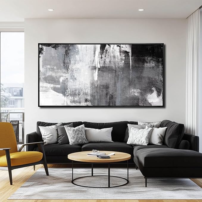 SOUGUAN Wall Art for Living Room Black and Grey Wall Decor 30x60 Inch Hand Painted Abstract Paintings for Bedroom Office Kitchen Decoration