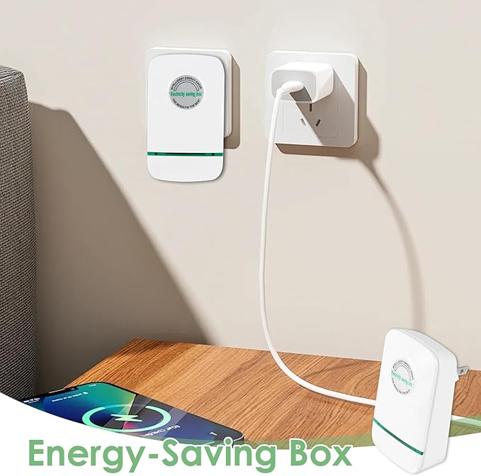 Power Saver & Voltage Stabilizer Device for Home Office (90V-250V), Current Balancing Energy Box with Overload Protection, Flame-Retardant ABS Plug & Play for Apartments, Renters & Small Businesses