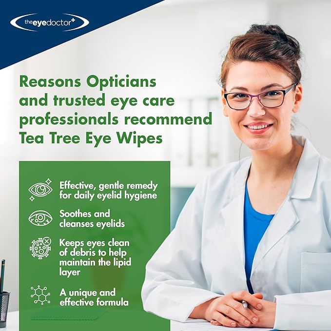 The Eye Doctor Tea Tree Oil Eyelid Wipes - 20 x Single Use Eye Cleaning Wipes for Daily Lid Care - Individual Preservative Free Sensitive Eye Cleaner - Soothes Cleans and Refreshes