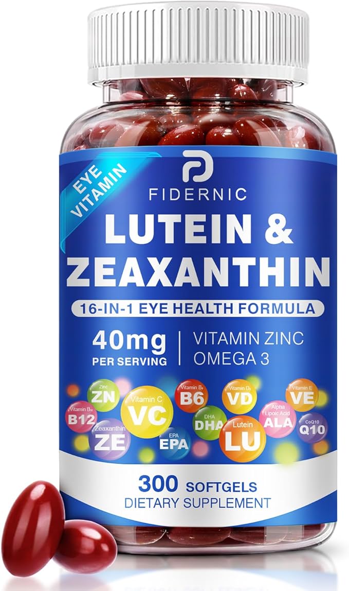 Lutein and Zeaxanthin Supplement - Eye Vitamins, 40 mg Lutein & 8 mg Zeaxanthin with Vitamins C, E, Zinc, Omega-3 & CoQ10 for Blue Light Protection, Eye Health Support  - 300 Softgels