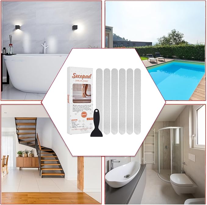 Original Anti Slip Shower Stickers, Safety Bathtub Strips Adhesive Decals with Premium Scraper for Bath Tub Shower Stairs Ladders Boats