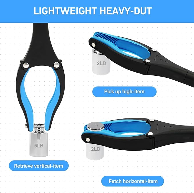 2 Pack 32 inch GrabRunner Folding Reacher Grabber Tool with Strong Magnetic and Swivel Head &Shoehorn (Blue Blue)