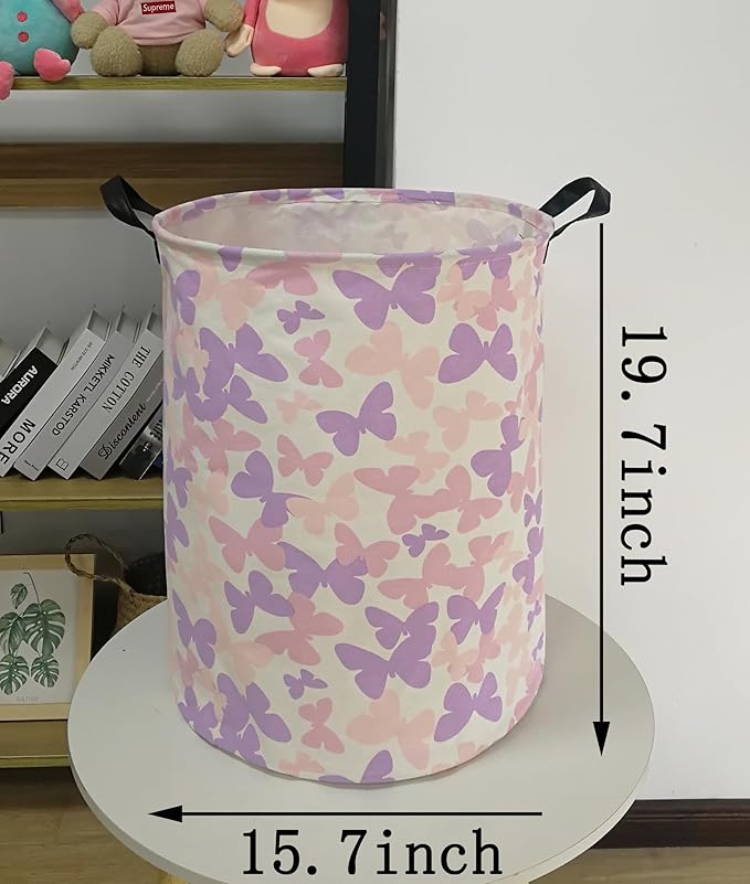 19.7 Inch Round Butterfly Pattern Laundry Clothes Hamper Laundry Basket with Handles,Storage Organizer Bins Laundry Gift Basket for Room, Bedroom Decor