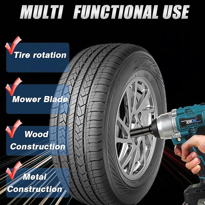 NEWONE 20v Brushless Crodless Impact Wrench, 370 Ft-lbs (500N.m) Impact Gun 1/2 inch with 1pcs 4.0AH Battery,6pcs Drill/Driver Bits,4 Sockets,Charger