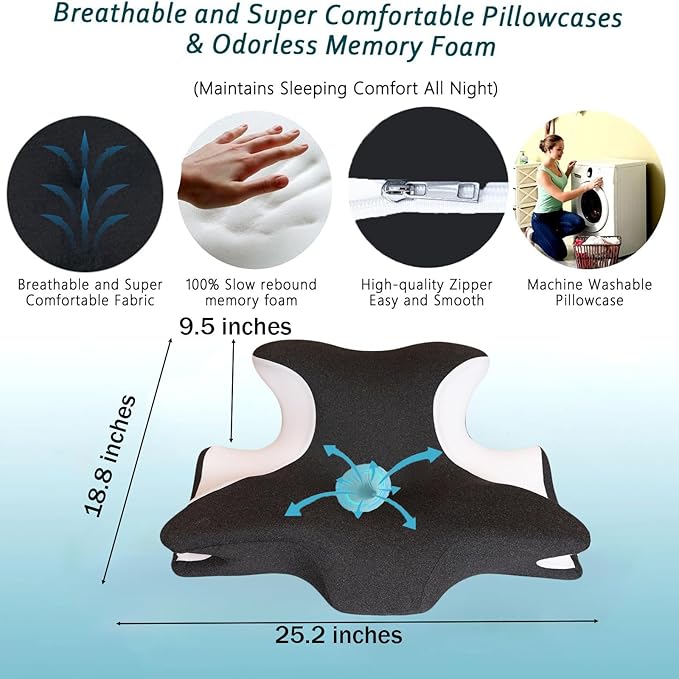 Bed Rest Reading Pillow，Chin and Back Support Pillow，Headboard Wedge Pillow，Ergonomic Memory FoamLying, Reclining, and Prone Sleepers，Sitting up Pillow，Relieve Neck/arm Pain-Black