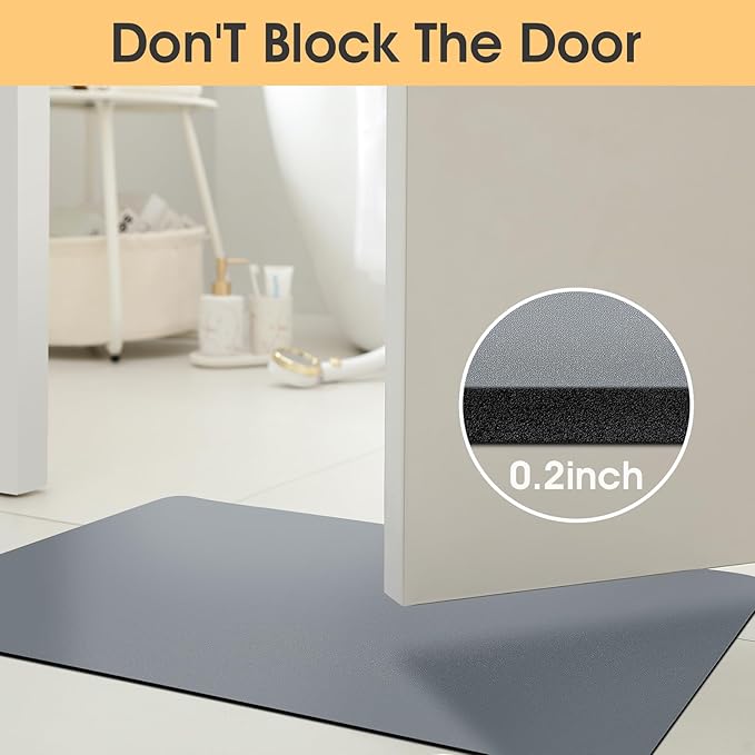 Ultra Thin Bath Mat, Upgrade Backing Non Slip Thin Bath Mats Fit Under Door, Quick Dry Ultra Absorbent Bathroom Rugs, Machine Washable Bath Rugs for Bathroom, Bathtub, Light Gray/Solid/59"x20"