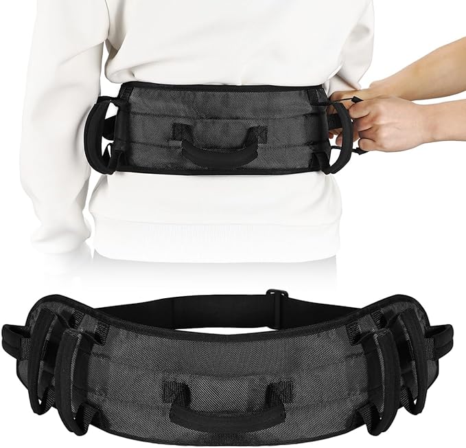 Rhino Valley Gait Belt for Senior with 7 Handles, 59" Anti-Slip Gate Belts medical for elderly, Transfer Belt with Quick Release Buckle, Elderly, Physical, Handicap, Bariatric Therapy, Black & Black