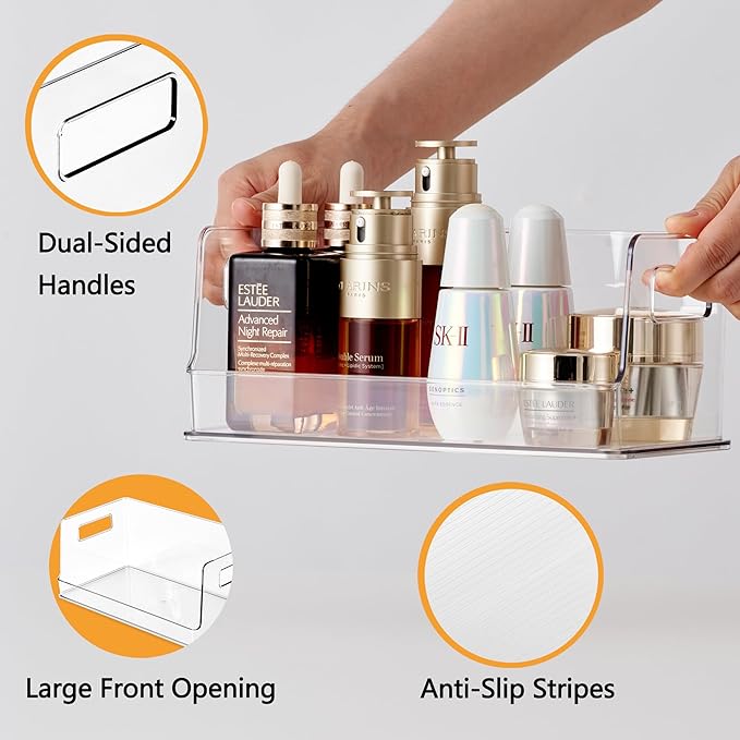 vacane 13" Wide Stackable Storage Bins Open Front, Towel Storage Shelf Snack Organizer Basket for Household Cabinets, Pantry, Kitchen, Bathroom, 2 Pack
