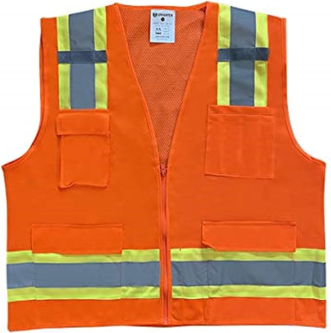 Premium High Visibility Surveyor Vest Solid Front Mesh Back, 5 Pack