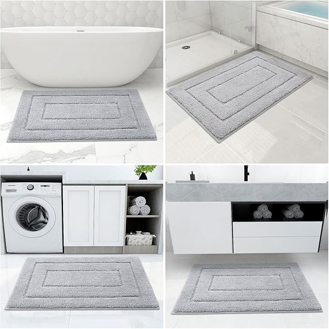 Buganda Bathroom Rugs, 59" x 24", Soft and Absorbent Microfiber Bath Rugs, Non-Slip Shaggy Shower Carpet, Machine Wash Dry Bath Mats for Bathroom Floor, Tub and Shower, Grey