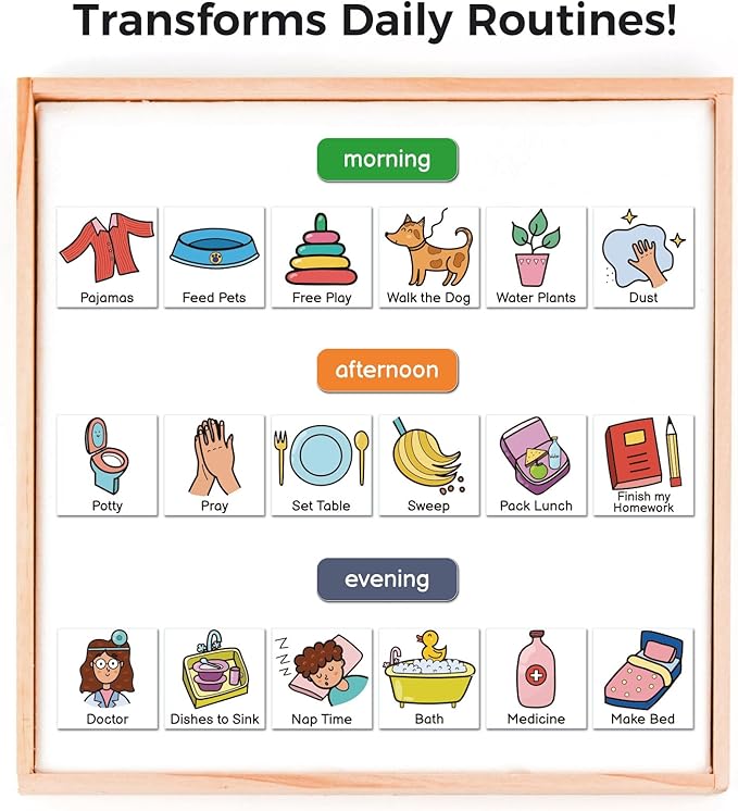 Magnetic Visual Schedule for Kids – Daily Routine & Chore Chart with 100+ Picture Magnets for Toddlers, Autism & ADHD, for Home Use, Morning and Bedtime Routines