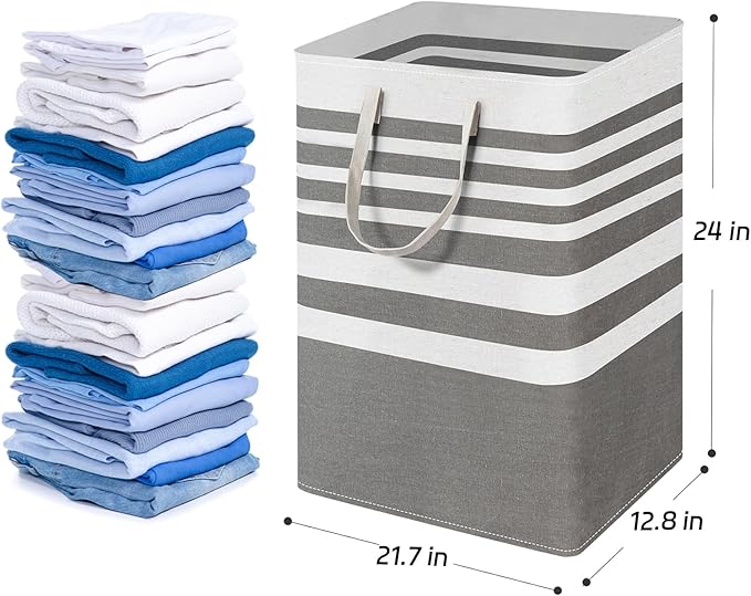 2 Pack Laundry Baskets 100L Extra Large, Waterproof Freestanding Collapsible Laundry Hamper with Reinforced Handles, Grey Clothes Hamper for Dorm, Bathroom, Bedroom, Laundry Room
