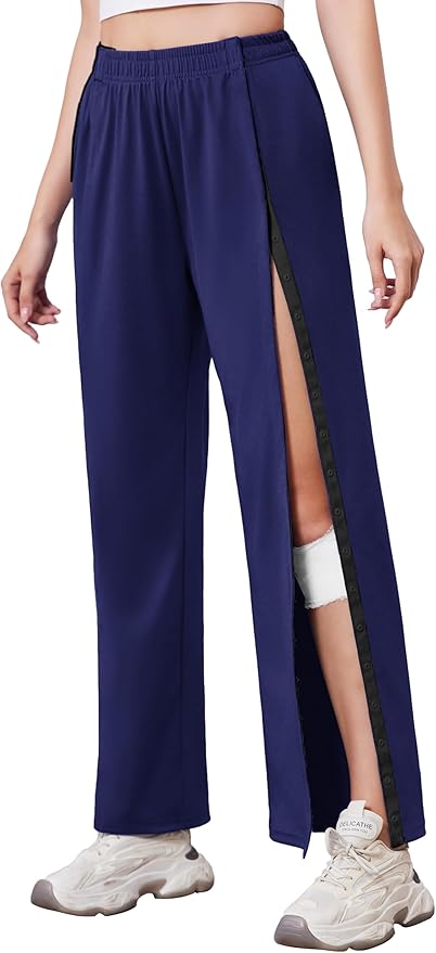 Deyeek Tear Away Pants for Women Side Slit Snap Sweatpants Loose Fit Post Surgery Casual Adaptive Clothing with Pockets