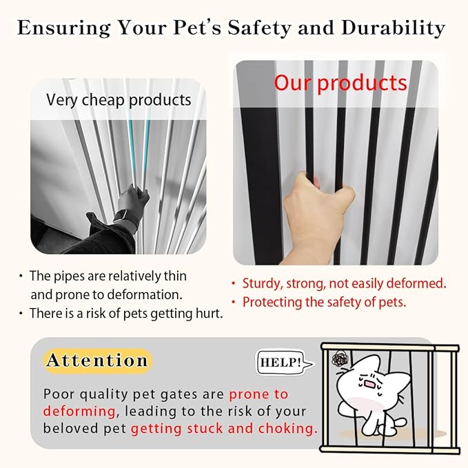 Lumizone Extra Tall Cat Gate 61.02" High Pressure Mounted Extra Wide 2025 New (17 Sizes) 1.37" Gap No Drilling Auto-Close One-Handed Operation Tall Pet Gate for Dogs(Black, 61.02" H x 50.98"-55.11" W)