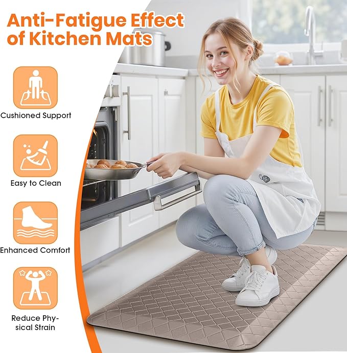 4/5 Inch Extra Thick Kitchen Mats for Floor,Non Slip Anti Fatigue Kitchen Rugs,Waterproof Stain Resistant Sink Mat,Cushioned Standing and Comfort Mats for Office (17"x28" Khaki)