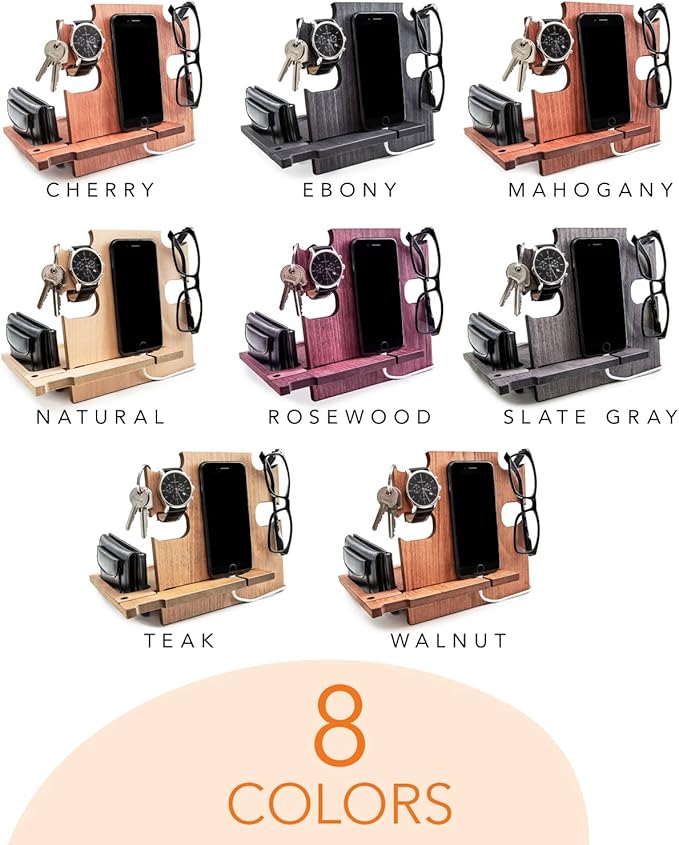 GRETAOTO Personalized Wood Phone Docking Station Gift for Men Bedside Nightstand Charging Station Organizer Mens Accessories Phone Stand Anniversary Birthday Gifts for Dad Him Husband