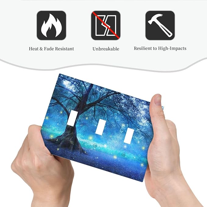 Light Switch Cover Fantasy Fairy Tree In Mystic Forest 3 Gang Wall Plate Triple Light Switch Plate Toggle Decorative Outlet Covers Electrical Switchplate for Bathroom Bedroom Decor