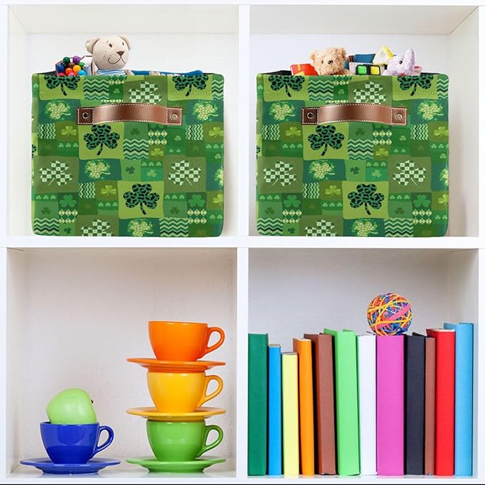 St Patrick's Day Storage Basket Cube Storage Bins Organizer Bag Collapsible Closet Shelf Baskets with handle for Cloth Book 14.2×10.2×8.3 IN