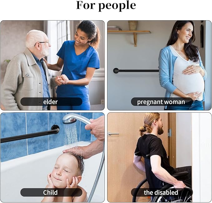 Black Shower Grab Bar w/Anti-Slip Knurled Grip 36 Inch, Zepolu Stainless Steel Bathroom Handicap Grab Bars, Safety Bar Balanced Handrail, Handicap Injury Elderly Senior Assist Support Shower Handle