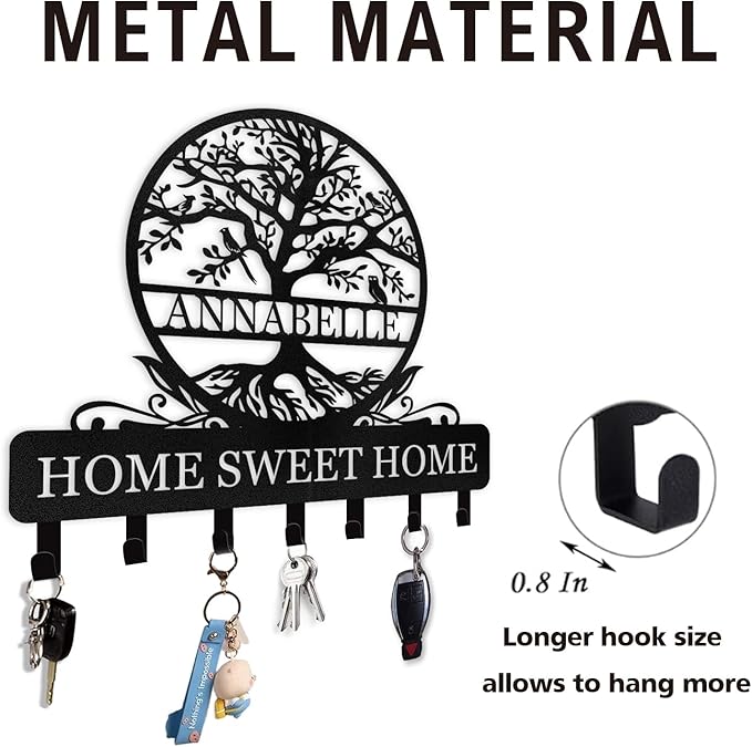 Personalized Key Holder Wall Mount | Custom Name Tree of Life Metal Key Hook | Key Hooks for Wall | Key Holder Wall Hanging | Home Metal Decor for Living Room, Front Door, Entryway