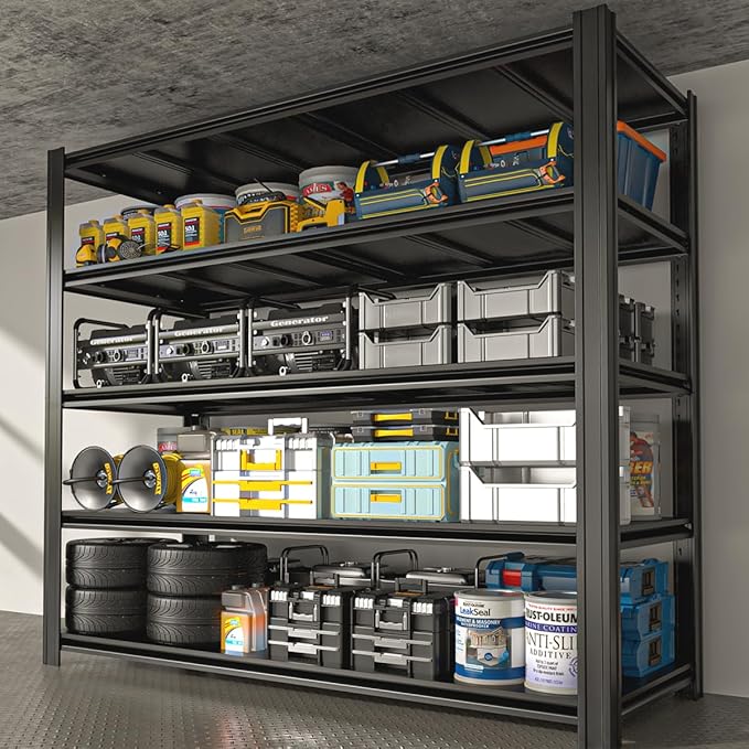 Extra Large/Big 55.12"W: Father&I Industrial Metal/Steel 5-Heavy-Dudy-Shelf-Rack Utility Tall Garage/Warehouse/Bin/Shed Storage Shelving Shelves Unit/System Adjustable , 84"*55.12*24", Black