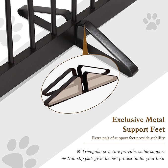 Freestanding Pet Gate Metal Support Feet, Triangle Support Feet Set of 2 for Extra Wide Foldable Pet Gate, Easy to Install, A Pair of Safety Fence Feet for Wooden Dog Gate, Dark Brown