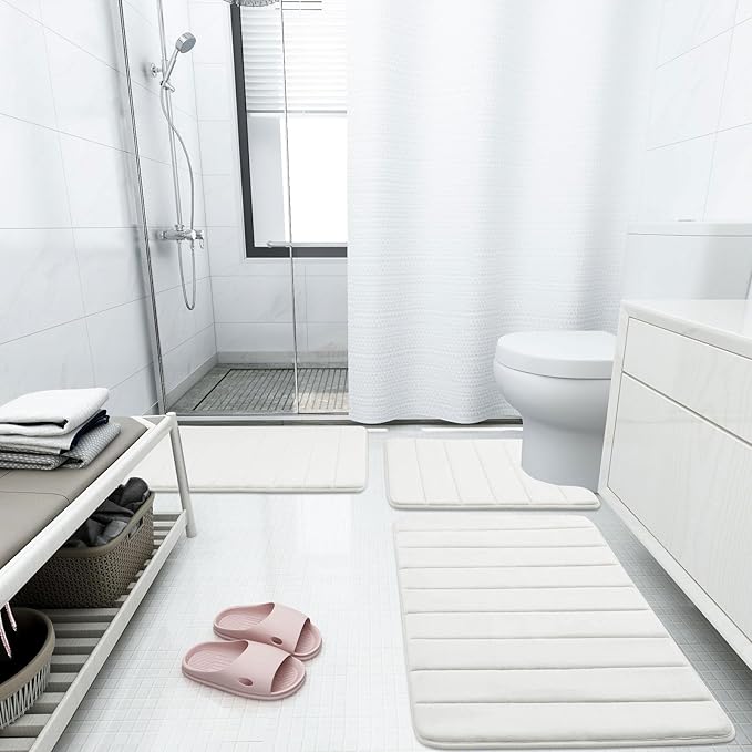 Buganda Memory Foam Bath Mat, 55" x 24", Ultra Soft and Non-Slip Bathroom Rugs, Water Absorbent and Machine Washable Bath Rug Runner for Bathroom, Shower, and Tub, Ivory