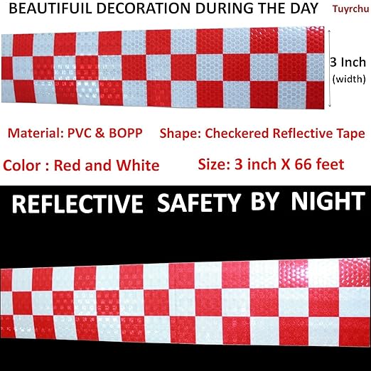 Red and White Reflective Tape Outdoor Waterproof 3 inch X 66 feet, High Visibility Conspicuity Safety Industrial Marking Tape