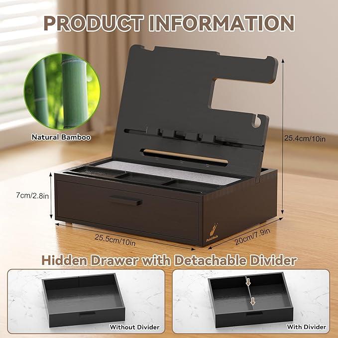 Pezin & Hulin Wooden Charging Station, Bedside Nightstand Tray, with Spacious Drawer, Felt Pads for Phones, Watch, Idea Gifts for Him Birthday, Son, Christmas for Papa Fathers Day