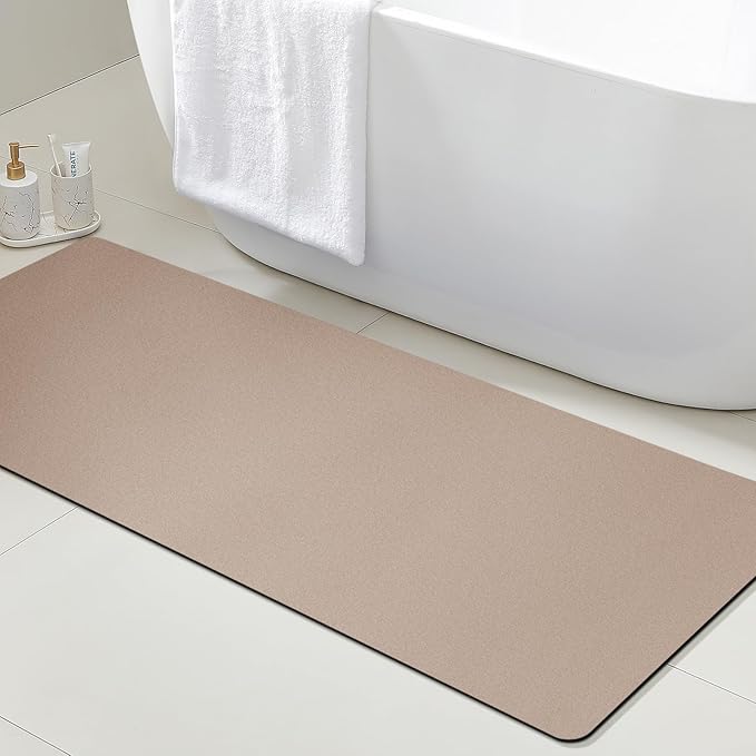 Ultra Thin Bath Mat, Upgrade Backing Non Slip Thin Bath Mats Fit Under Door, Quick Dry Ultra Absorbent Bathroom Rugs, Machine Washable Bath Rugs for Bathroom, Bathtub & Kitchen, Taupe/Solid/59"x20"