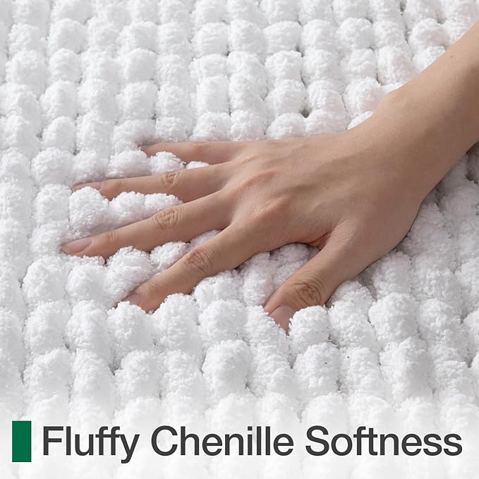 LUMI Luxury Bathroom Rug, Ultra Soft Quick Dry Bath Mat, Non-Slip Absorbent Thick Chenille Bath Rug, Cozy Braid Design Floor Mat for Bathtub, Sink, Laundry, Bedroom, White, 24"x36"