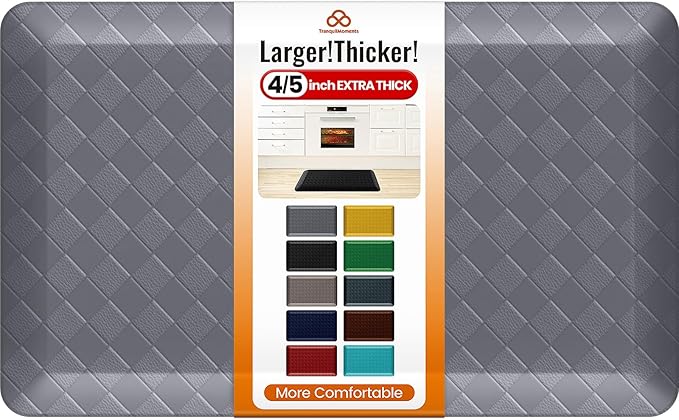 4/5 Inch Extra Thick Kitchen Mats for Floor,Non Slip Anti Fatigue Kitchen Rugs,Waterproof Stain Resistant Sink Mat,Cushioned Standing and Comfort Mats for Office (17"x28" Grey)