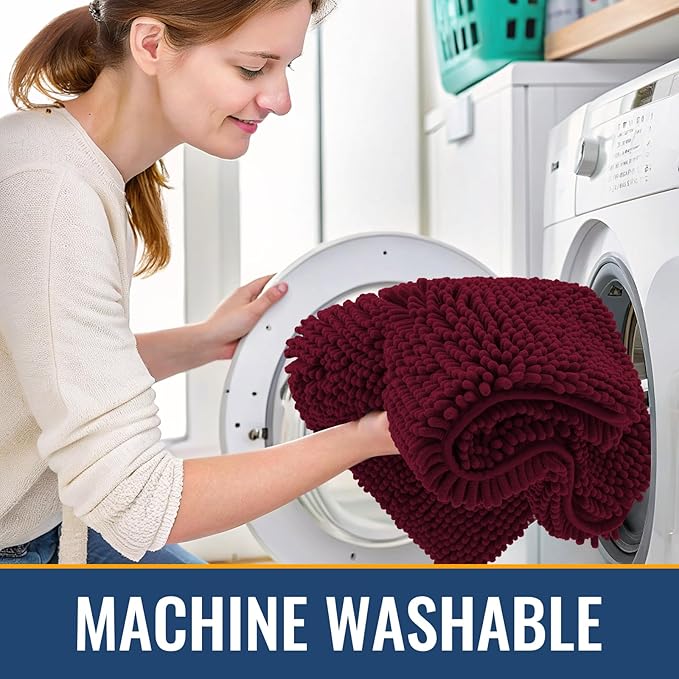 Arotive Bathroom Toilet Rugs U Shaped 24x20, Extra Soft Absorbent Shaggy Chenille Contour Bath Rugs for Toilet, Machine Washable Non-Slip Contoured Bath Mats, Burgundy