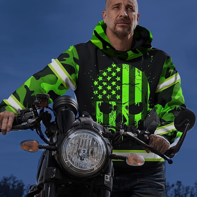 US Flag High Visibility Hoodie for Men Reflective Hoodie Safety Workwear for Worker Runner Patriotic ACC02