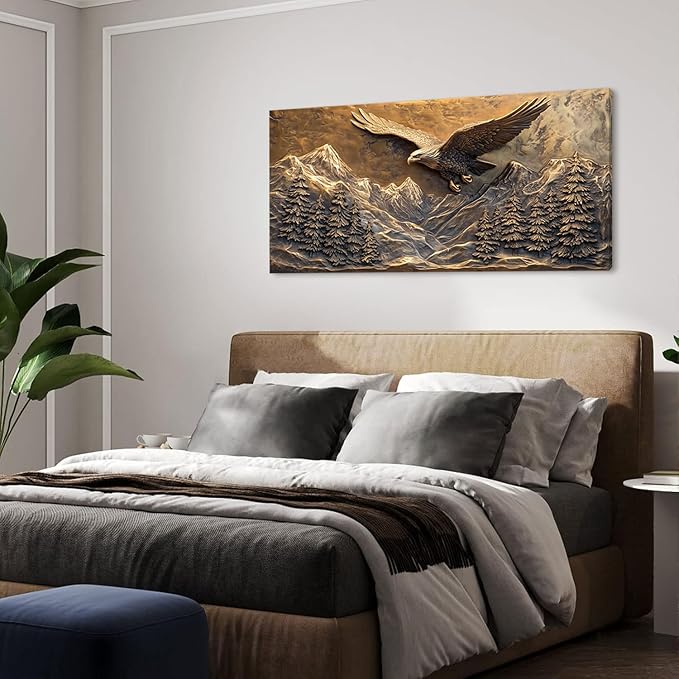 Brown Retro Country Eagle Wall Art for Bedroom Canvas Painting Prints Rustic Mountain Sky Vintage Art Deco Modern Artwork Office Farmhouse Decor