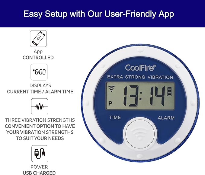 Coolfire - Vibrating Alarm Clock Sweatband, Silent Wake Yourself Up Wristband Vibrating Alarm Watch for Couples, Students, Easy to Set on User-Friendly App, Hearing Impaired, USB Chargeable (Blue)