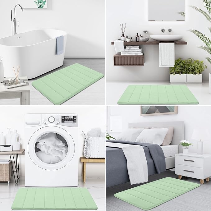Buganda Memory Foam Bath Mat, 55" x 24", Ultra Soft and Non-Slip Bathroom Rugs, Water Absorbent and Machine Washable Bath Rug Runner for Bathroom, Shower, and Tub, Sage Green