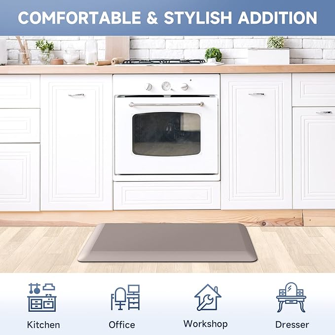 4/5 Inch Thick Kitchen Mats for Floor, StepRite Kitchen Rug for Standing Desk, Non-Slip, Thicker, Stain & Water Resistant, Comfort Anti Fatigue Floor Mat for Home, Kitchen, Office - Khaki,32 * 20''