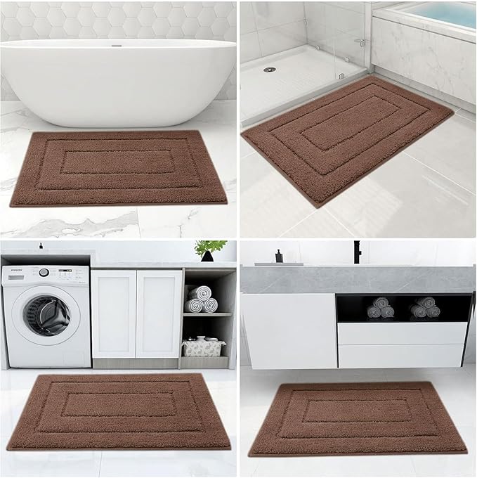 Buganda Bathroom Rugs, 59" x 20", Soft and Absorbent Microfiber Bath Rugs, Non-Slip Shaggy Shower Carpet, Machine Wash Dry Bath Mats for Bathroom Floor, Tub and Shower, Brown