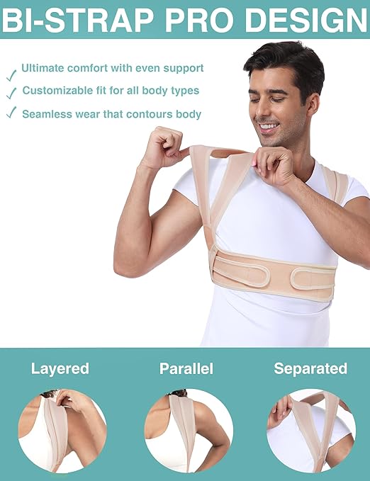 Posture Corrector for Women Men,BI-Straps Back Straightener - Bamboo Fiber Back Brace Posture Corrector - Instant Upper Back Pain Relief (Beige, M/L)
