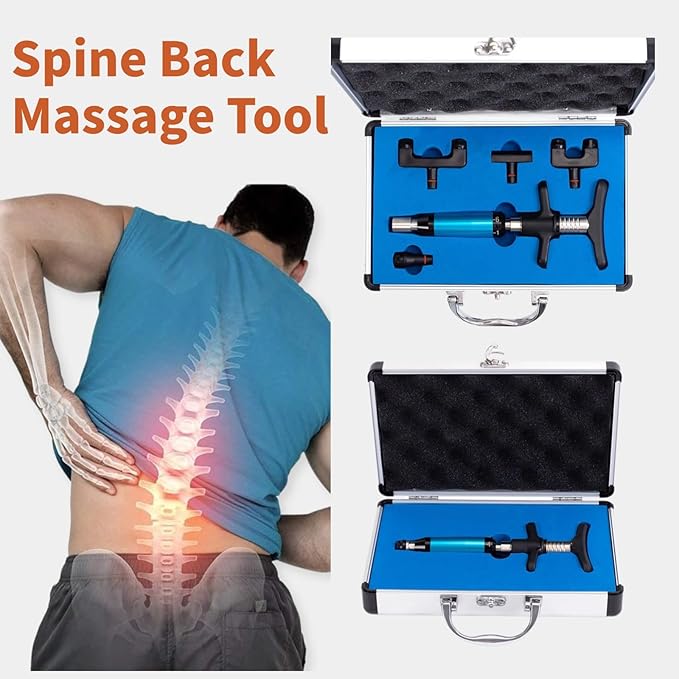 Chiropractic Adjusting Tool, 6 Levels 50-300N Adjustments Manual Activator Chiropractic Tool, Professional Massage Equipment, Impulse Spine Massager for Relief Neck Back Pain (Four Head)