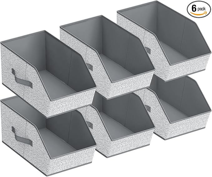 Large Closet Storage Cubes - Closet Storage Bins with Dual Handles for Clothes, Towels, Toys, Shelf Organizer Bins for Bedroom, Nursery, Shelves, Small Spaces, Ant Light Gray, 6 Pack