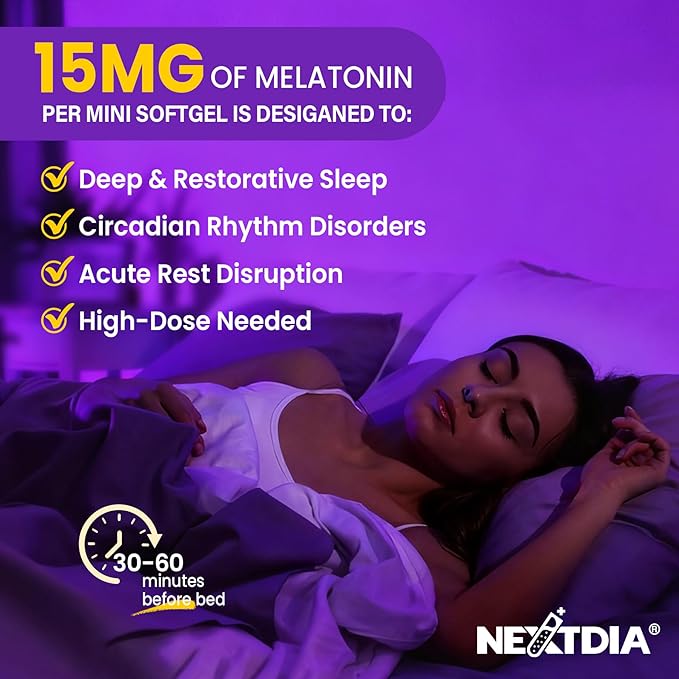 Liposomal Melatonin Sleep Supplement 15mg 30mg Time Release Melatonin Pills, Herbal Calm Sleep Aids for Adults w/ Magnesium Bisglycinate, Ashwagandha, L-Theanine, Valerian, GABA, 5-HTP Softgels 120ct