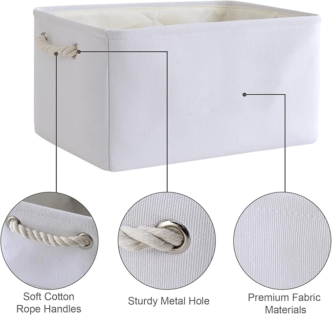 TheWarmHome Storage Bins for Shelves - Medium 3Pack 13.8L*9.8W*6.7H inch Fabric Storage Cubes Canves Storage Basket for Organizing Toys Baby Clothes Gift Dog (White)